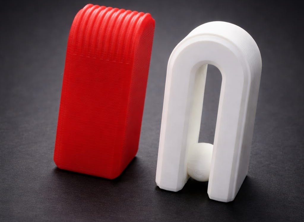 Red and white 3D-printed functional parts